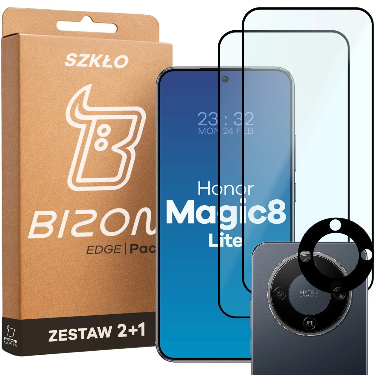 Set 2 sticle de protecție, Bizon, AntiShock, sticlă, pentru Honor Magic8 Lite