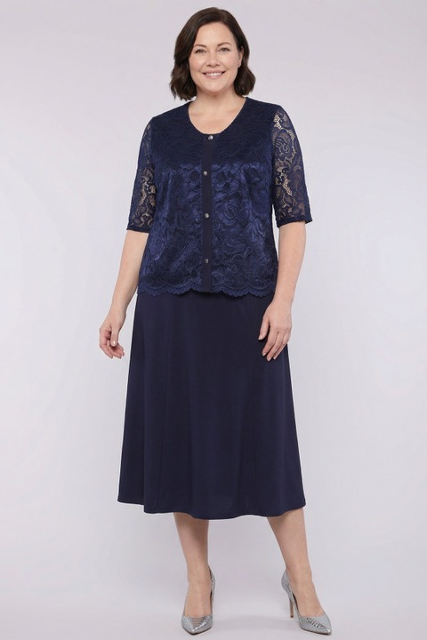 Compleu de dantela bleumarin cu nasturi decorativi