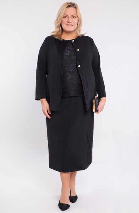 Черен комплект с дантелена блуза