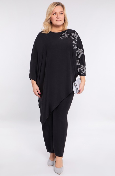 Compleu negru cu flori argintii