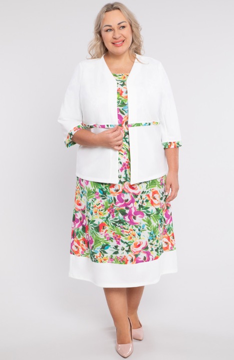 Rochie alba florala cu jacheta