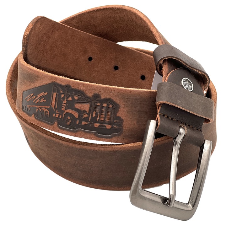 Curea Barbati din Piele Naturala Top Grain Maro si personalizata cu Tir, Hunter