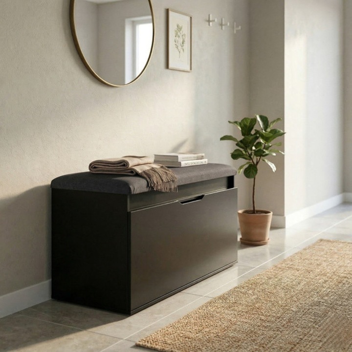 SOTO cipősszekrény ülőhellyel és tárolórekesszel, 80 x 50 x 35 cm, fekete - fekete