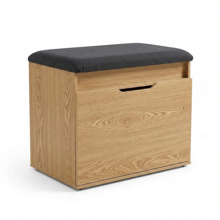 VIRA ülőke és tárolórekeszes cipőtároló, 60 x 50 x 35 cm, barna - barna