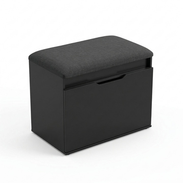 Cipősszekrény ülőrésszel és tárolórekesszel VIRA, 60 x 50 x 35 cm, fekete - fekete