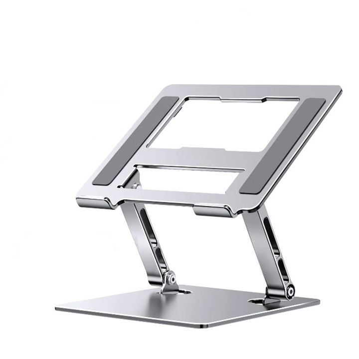 Stand Laptop si Tableta, Suport Laptop Ergonomic, Pliabil, Ajustabil pe Inaltime, Portabil, Anti Alunecare, 27.7 x 27.7 x 5 cm, Gri