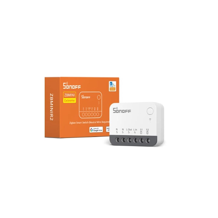 Releu smart Sonoff ZBMINIR2, Zigbee 3.0, 2400W, alb, 39.5 x 33 x 16.8 mm