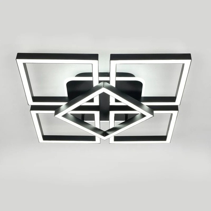 Lustra LED RFAN FX60455/5+1, telecomandă, 3 tipuri de lumina, negru, 50x50x10cm