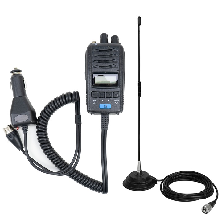 Statie radio CB portabila TTi TCB-H100, alimentare 12V/24V, antena CB PNI Extra 40, fibra de sticla, 45cm, set