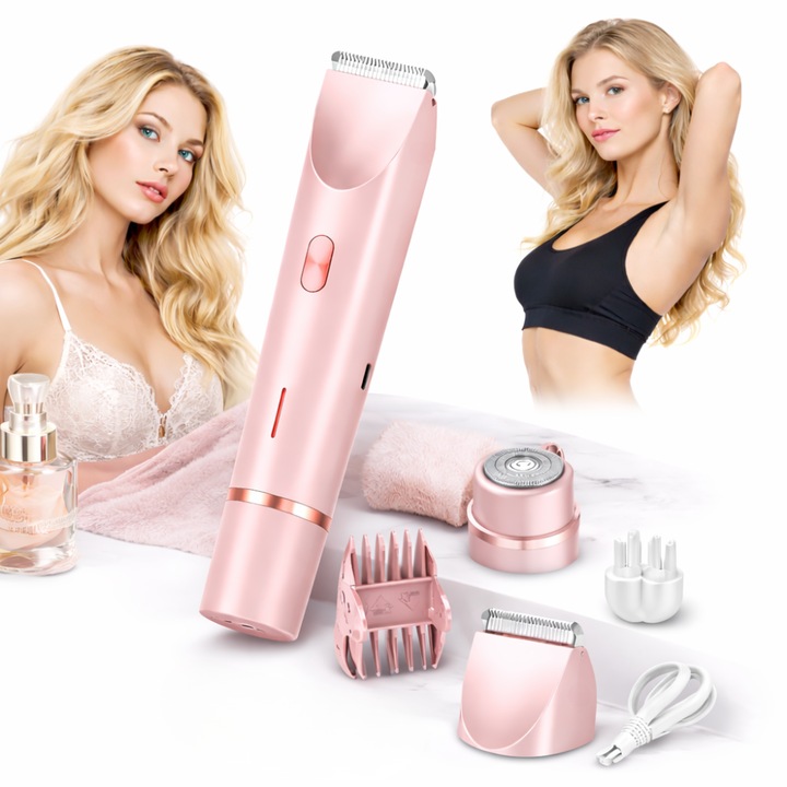 Aparat de ras 2 In 1, BIRAI LadyTrim Pro, Masina De Ras Electrica Pentru Femei, Masina De Ras Electrica 2 In 1 Pentru Picioarele Femeilor, Fata Sub Axila, Masina De Ras Electrica Reincarcabila, Taiere De Par Pentru Corp, Umed Si Uscat, Roz