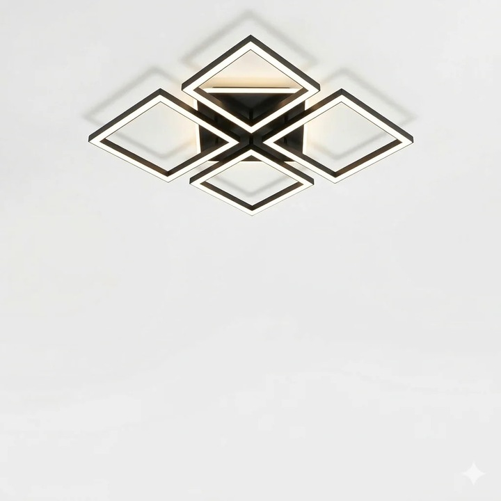 Lustra LED, RFAN FX60455/4+1, telecomanda, intensitate reglabila, negru, 50x50x10cm