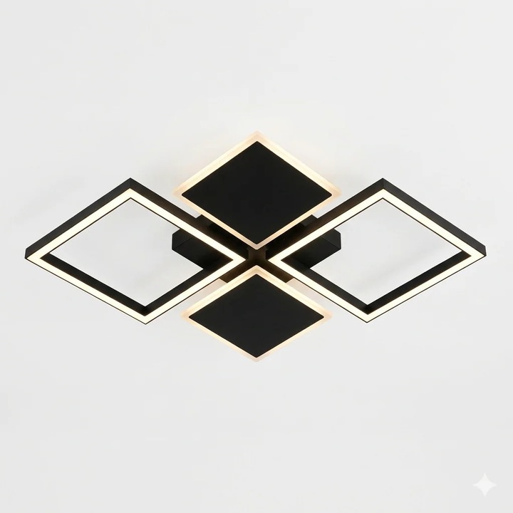 Plafoniera LED RFAN, Model FX60455/2+2, cu Telecomanda, 3 Tipuri de Lumina, Intensitate Reglabila, 56W, Negru