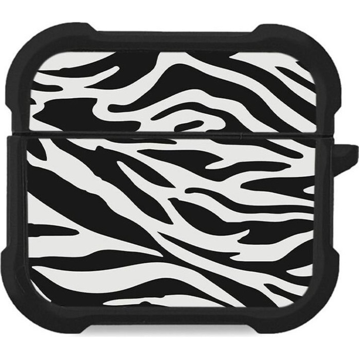 Husa pentru casti telefon, Sonique, Alb/Negru, Compatibil cu Airpods 3