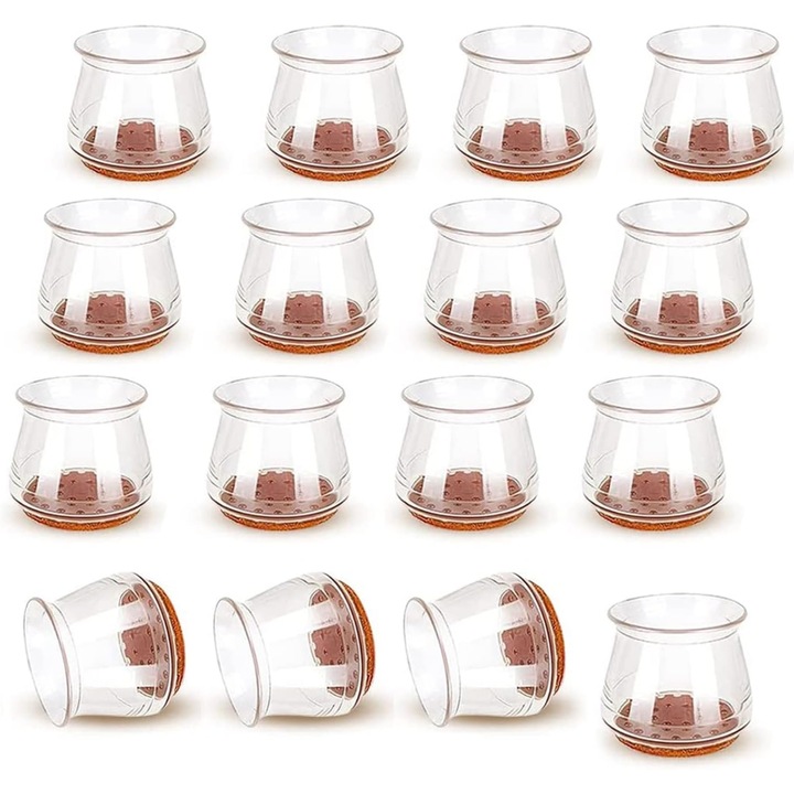 Set 16 protectii pentru picioarele scaunului Acemining, 2.7 x 3 cm, silicon, pasla, transparent, maro