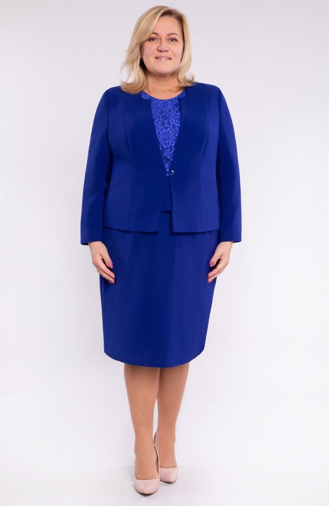 Costum trei piese albastru-albastrele cu peplum