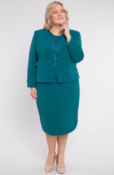 Зелен костюм с пеплум, три части