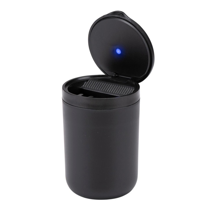 Scrumiera auto, All Ride, Iluminare LED, Negru, 7x7x10.6 cm