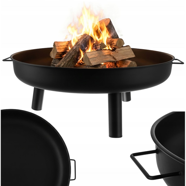 Vatră foc grădină Ayawaska, 80x32cm, 3 picioare stabile, negru