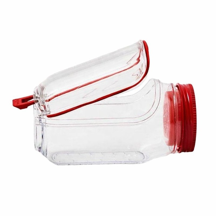 Container Caserola pentru Salata, Borcan pentru Salata, din PP, Gradat in ml, 1L, 19 x 10 x 10 cm, Capac Rosu, Transparenta