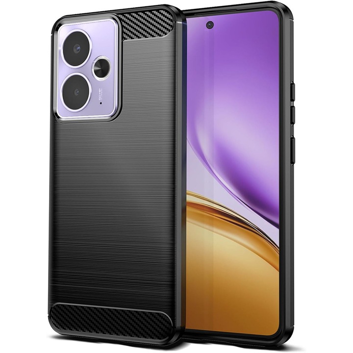 Realme 14 5G / Realme 14T 5G съвместим силиконов заден калъф, карбонов десен, черен, Carbon case