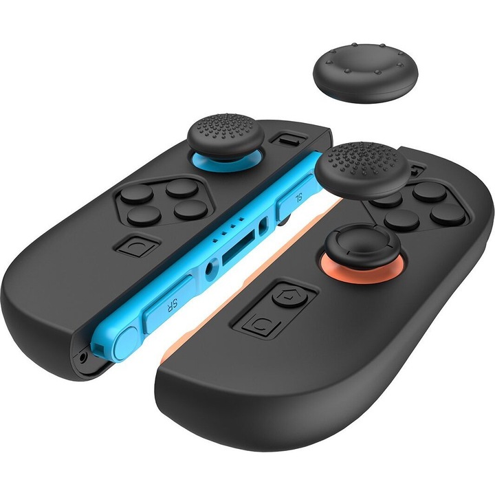 Set 4 huse joystick si 2 huse controller, iPega, silicone, negru, pentru Nintendo Switch 2