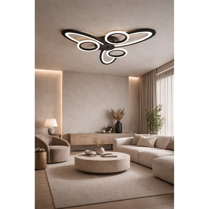 Lustra LED Magic Time Rinovas 96W Reglabil 3000K-6500K cu Telecomanda 707x50mm