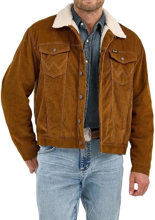 Geacă pentru bărbați, Wrangler, catifea raiată, căptușeală din blană, maro, mărime S