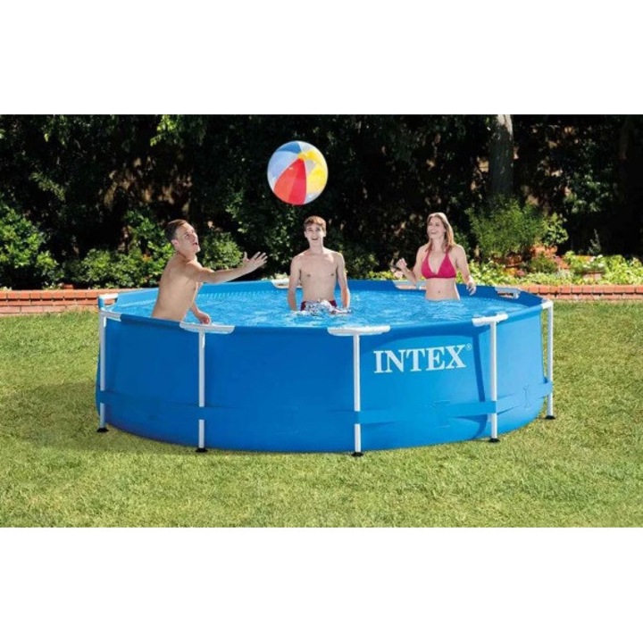 Kerek medence a kertbe stabil fémvázzal, gyors összeszerelés, kompakt méret 244x51 cm – ideális hűsölésre a meleg évszakban