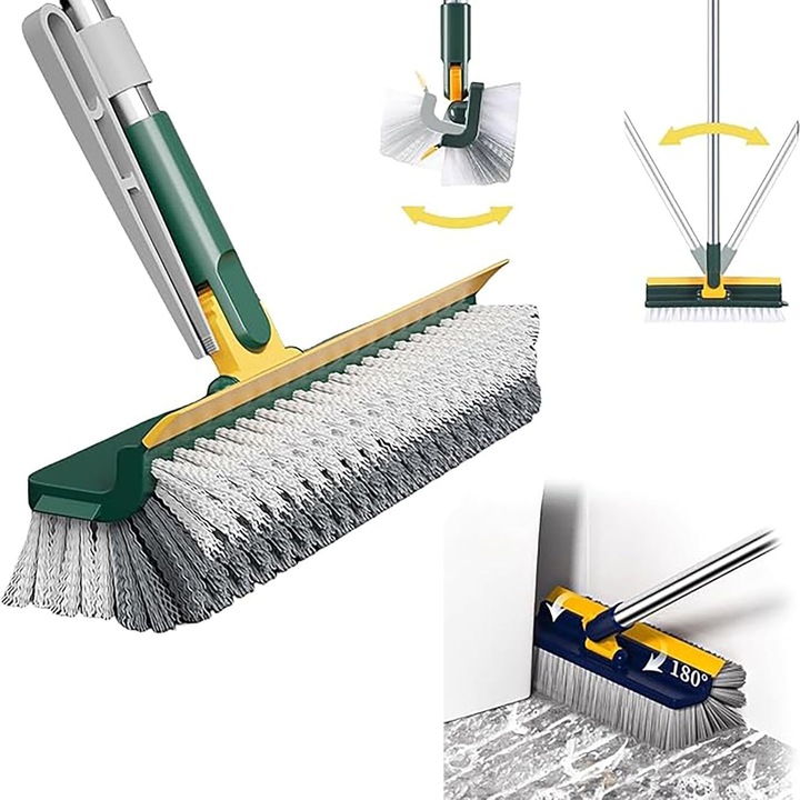 Pensa de curatat pardoseala 3 in 1 cu mana lunga, pensa pentru curatare si spalare dura cu peri rigide, pensa magica rotativa de 180° cu clipa pentru par, pensa de curatare pentru baie, bucatarie