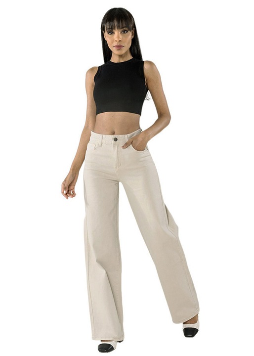 Pantaloni evazați Nina Carter, crem, 5 buzunare, mărimea 42 EU