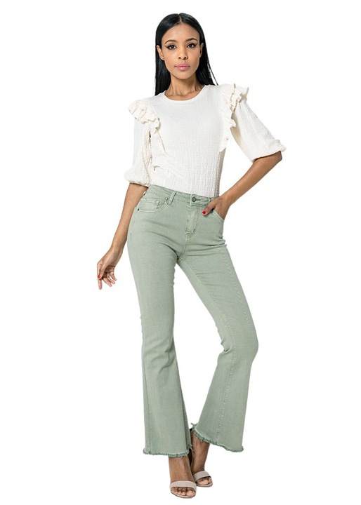 Pantaloni evazati Nina Carter, 5 buzunare, verde, 36 EU