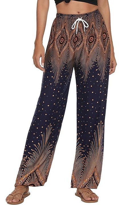 Pantaloni Dama EXCHIC Tip Boho, Lejeri, Bleumarin, Marimea XL