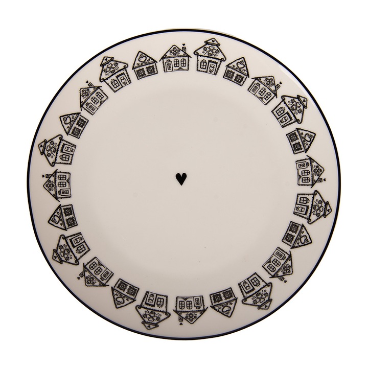 Farfurie decorativă, Clayre & Eef, Crăciun, bej/negru, 20x2cm