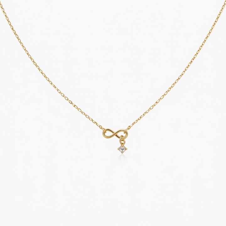 Colier dama, Shopiens, simbol infinit cu cristal, auriu deschis, fin