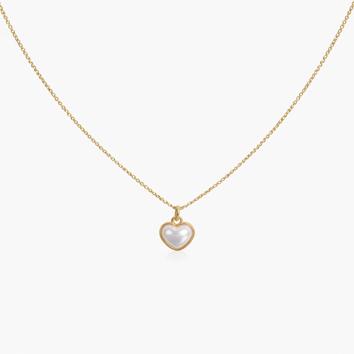 Colier dama, Shopiens, pandantiv inima cu perla alba, lant auriu subtire