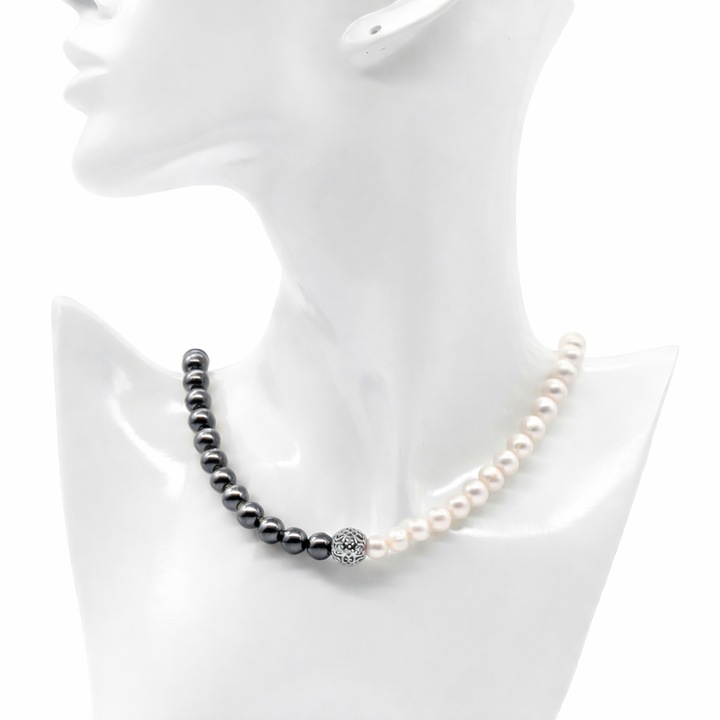 Colier din perle naturale și hematit, CRISTALE COOL, argint 925, 46 cm, greutate 54 g