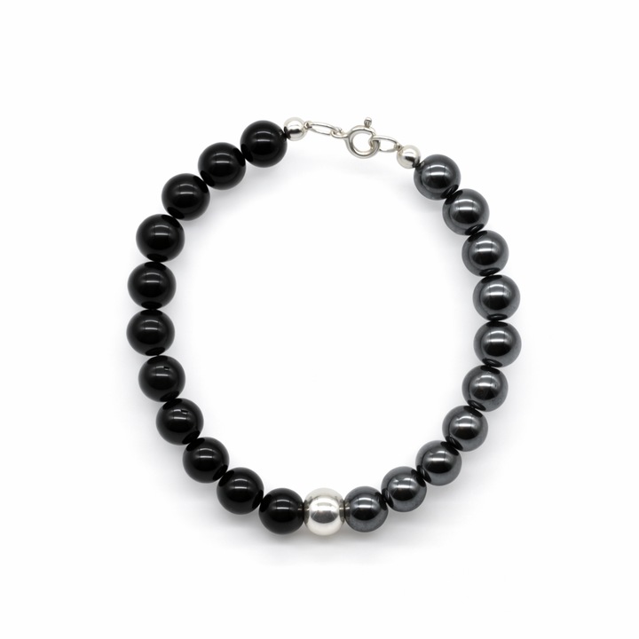 Bratara din pietre semipretioase Onix si Hematit, CRISTALE COOL, argint 925, 19.5 cm