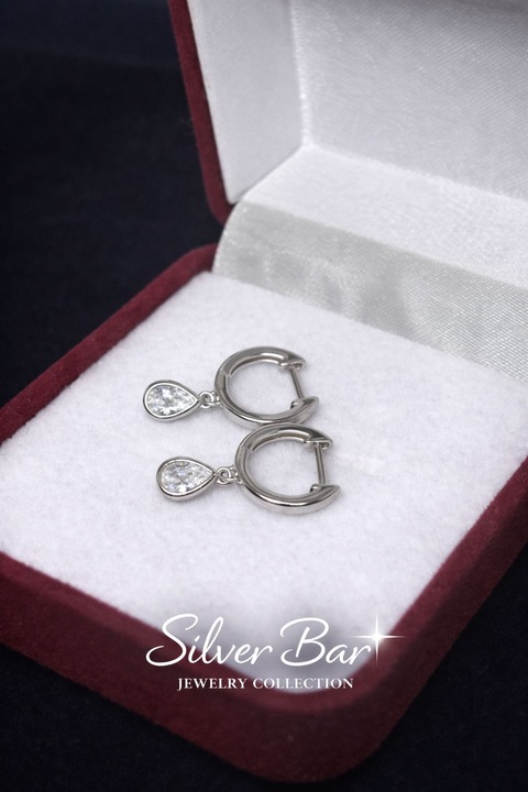 Cercei din argint 925, design modern tip cerc, pandantiv lacrimă cu piatră zirconiu, argint, ușori