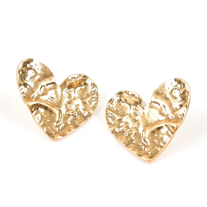 Cercei Meli Melo aurii in forma de inima, 3.5x3.7cm
