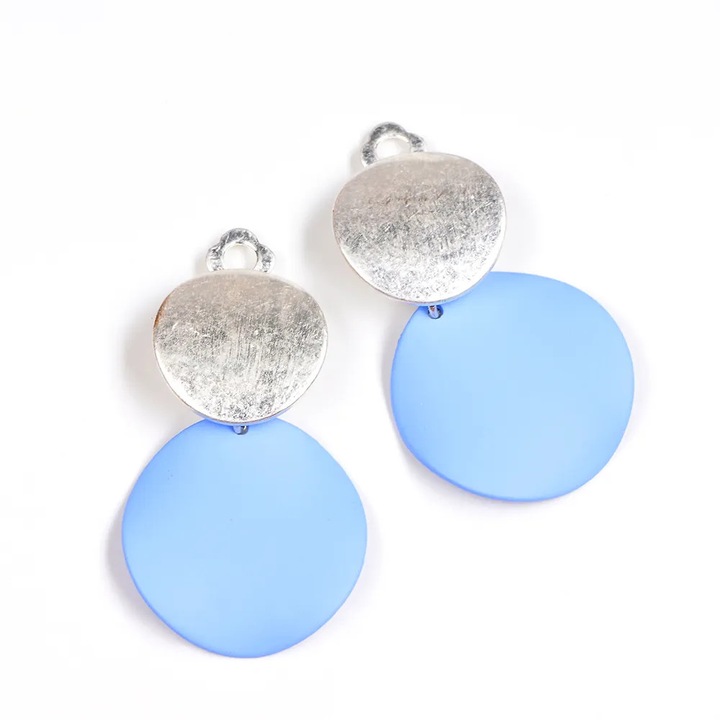 Cercei Meli Melo, geometrie, albastru, argintiu, 2.5x4cm