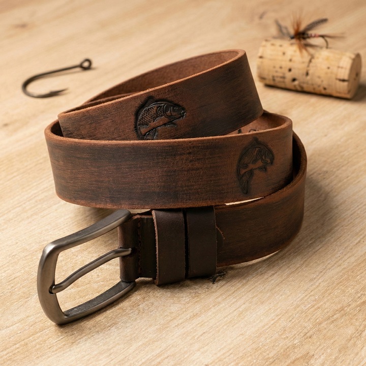 Curea Barbati Piele naturala Personalizata cu Crap