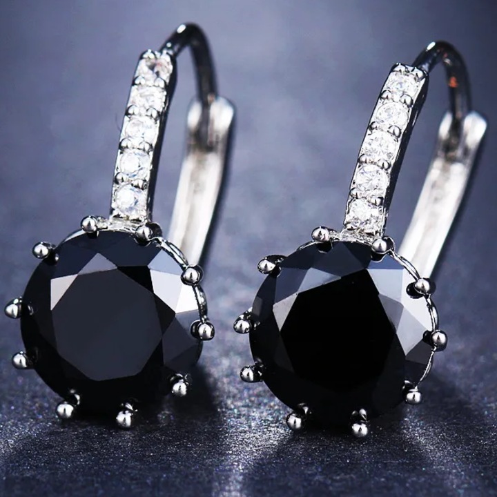 Cercei IZMAEL, zirconii elvețieni, inox, negru, 1x2cm