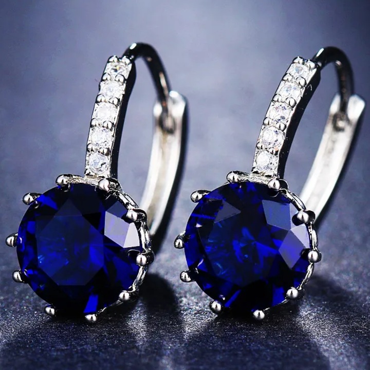 Cercei IZMAEL, PL-1163, zirconii elvețieni, albastru închis, 1x2cm