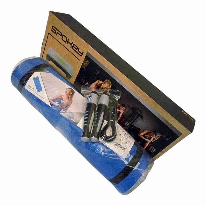 Set antrenament fitness Anastasia Sport, platformă aerobic reglabilă, coardă de sărit cu contor, saltea fitness 180x60cm, gri cu verde/negru