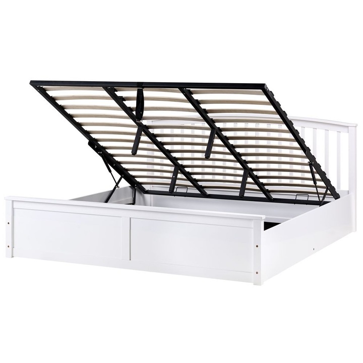 Ágyneműtartós ágy Fenyő Clarbec 180 x 200 cm Fehér