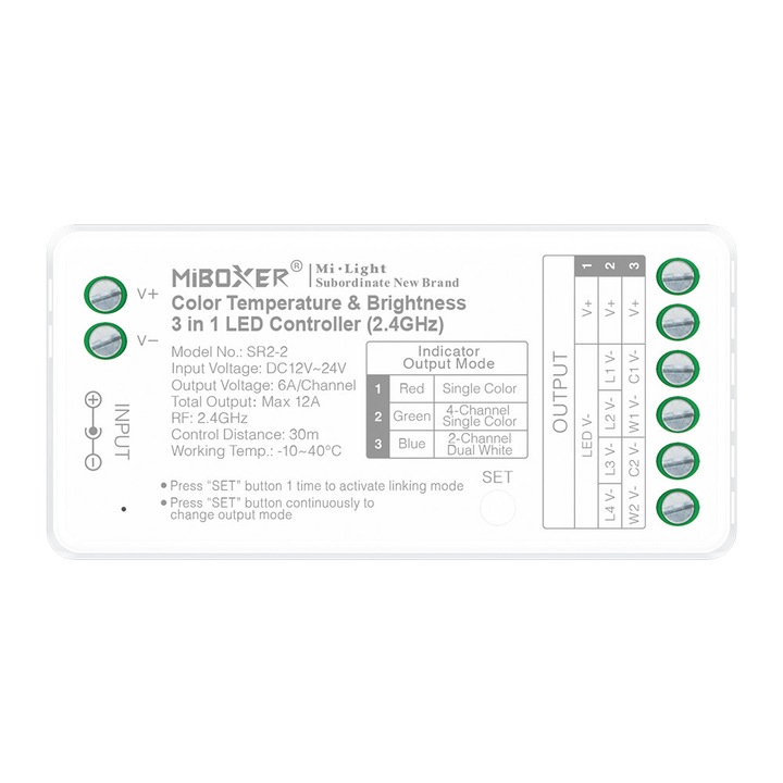 Controler LED MiBoxer SR2-2, mono cu 4 canale, CCT cu 2 canale, RF 2.4G, Milight