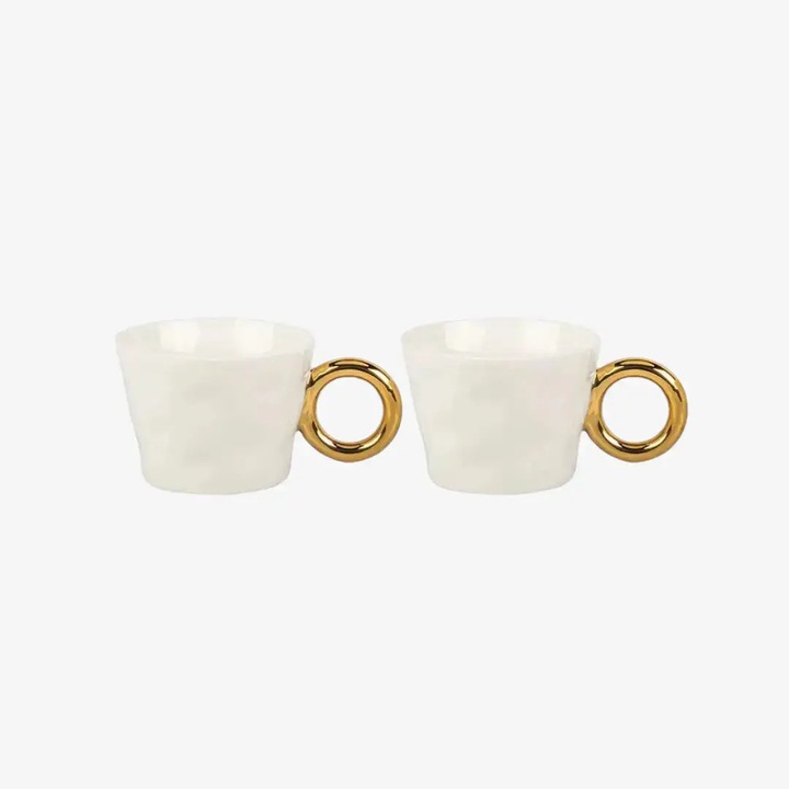 Set Cani Espresso, Phos & Gaia, 360ml, 2 bucati, cu detalii aurii