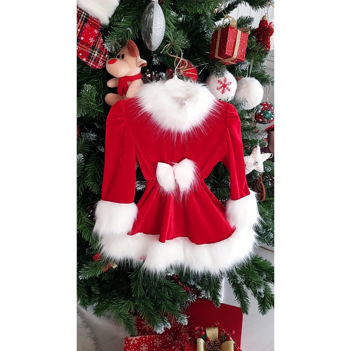 Karácsonyi témájú kislány ruha Mikulás lány - PIROS - 10 év