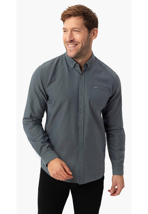 Camasa din bumbac cu maneci lungi, Regular Fit, guler fixat cu nasturi, Volcano K-Bentu, verde, Verde