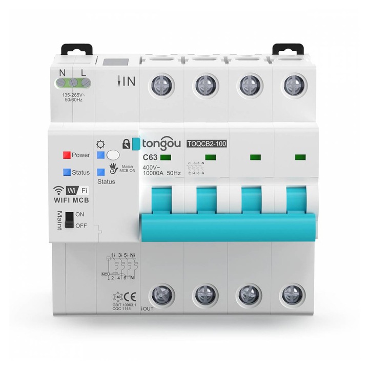 Disjunctor smart MCB 4P 1...63A/400V GSM 4G/LTE TOQCB2-JLT-2C63 Tongou